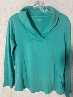 L.L. Bean Teal Shawl-Collar Long-Sleeve Top - Women's